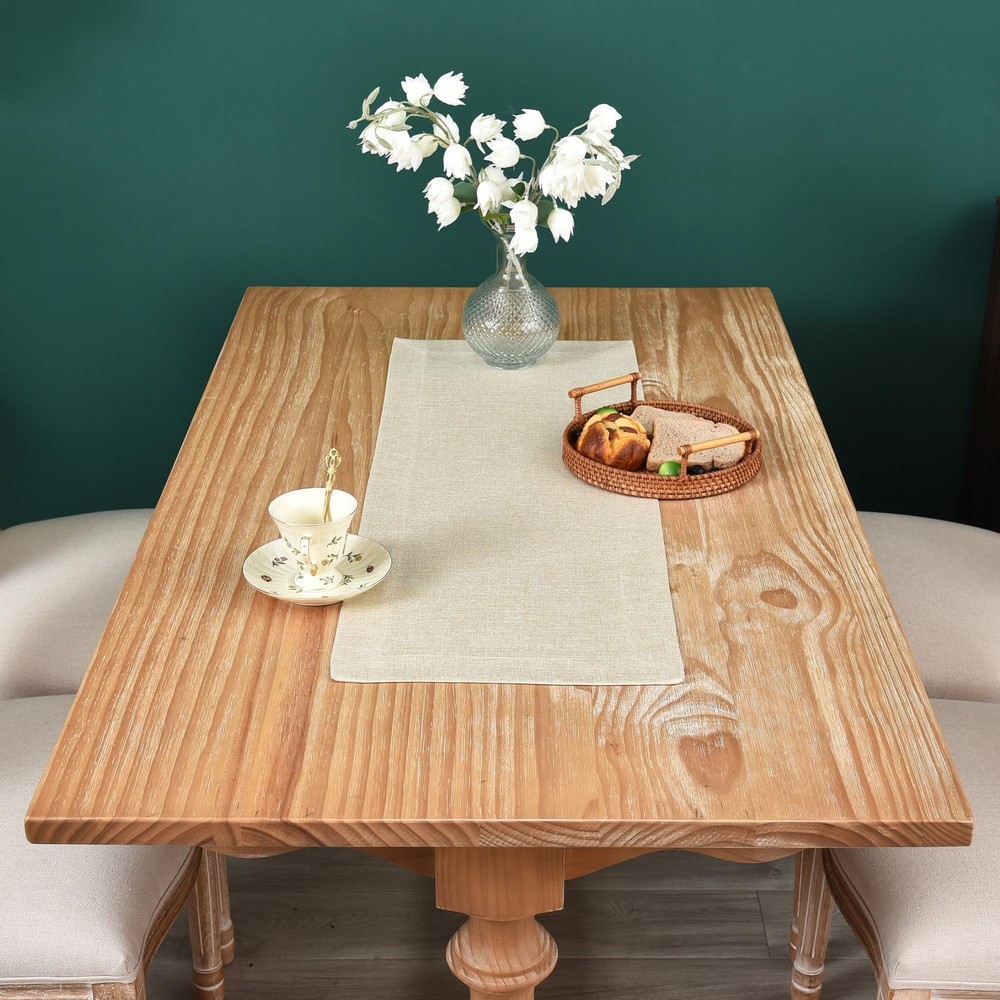 NEWISHER Farmhouse Rustic Table Runner Solid Beige Rectangular Table Runners Fau