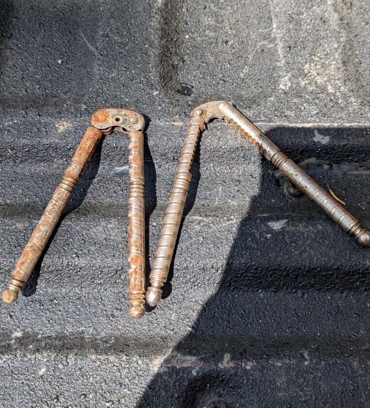 Vintage Nut Cracker Tools Metal (2) Pair Steel Nutcracker Pecan Walnut