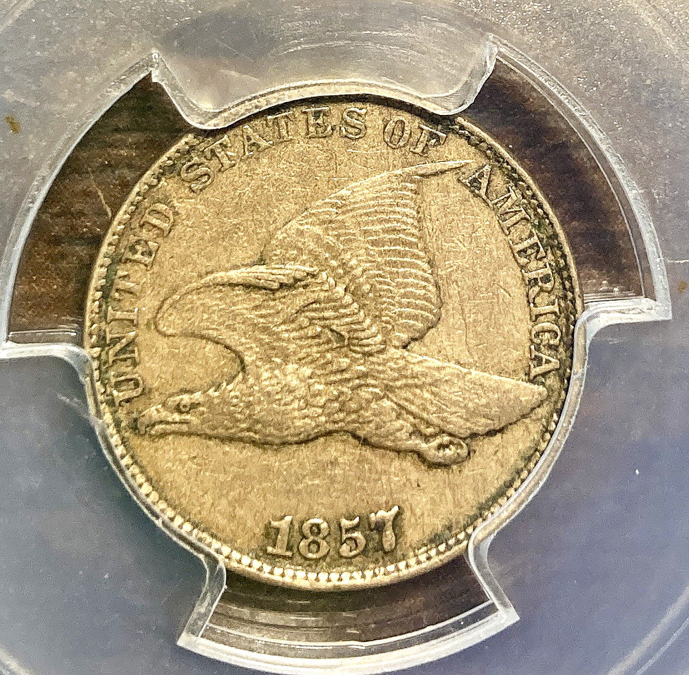 1857 FLYING EAGLE CENT PCGS  AU 50