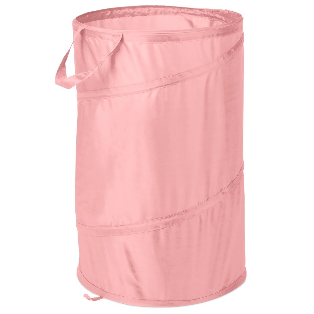 Up Spiral Laundry Hamper Pink Polyester Collapsible Clothes Basket