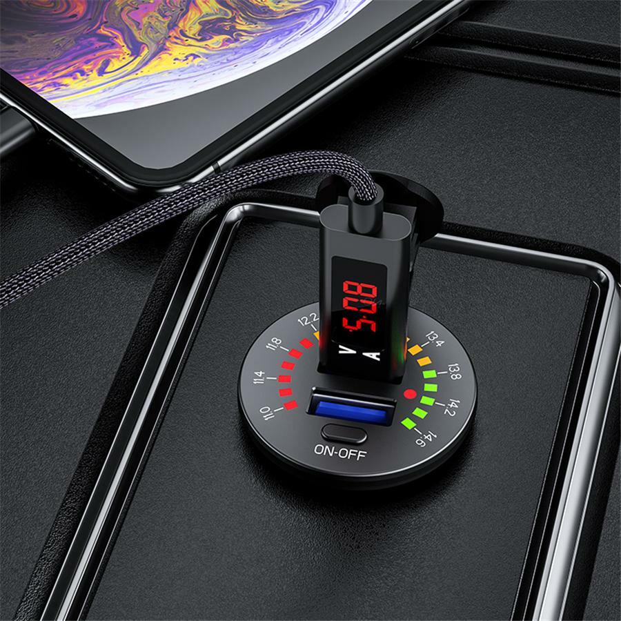 4.8A Dual USB Car Phone Charger Socket Adapter Outlet Voltmeter ON OFF Switch