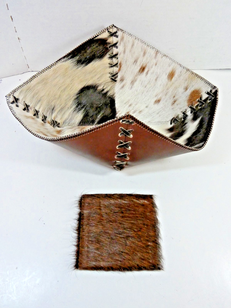 Cowhide Stitched Leather Bowl w Free Coaster