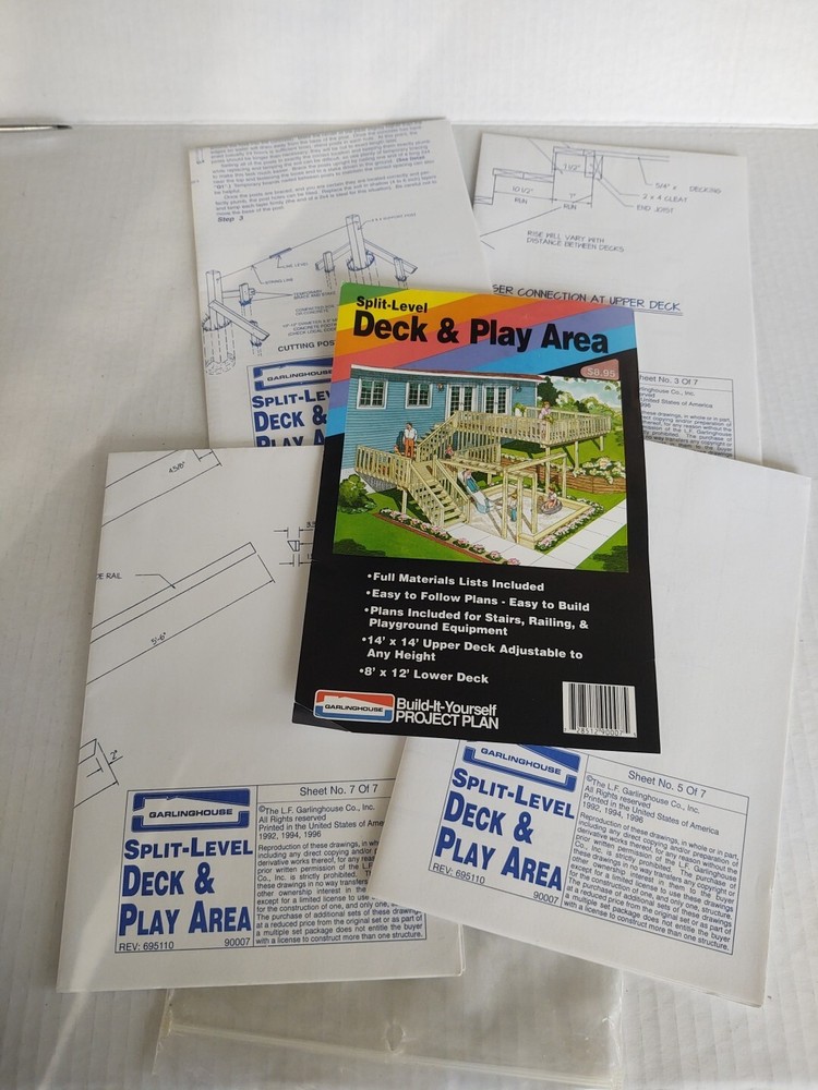 VTG 1996 Garlinghouse Split Level Deck 14' Play Area Project Plan blueprints FYI