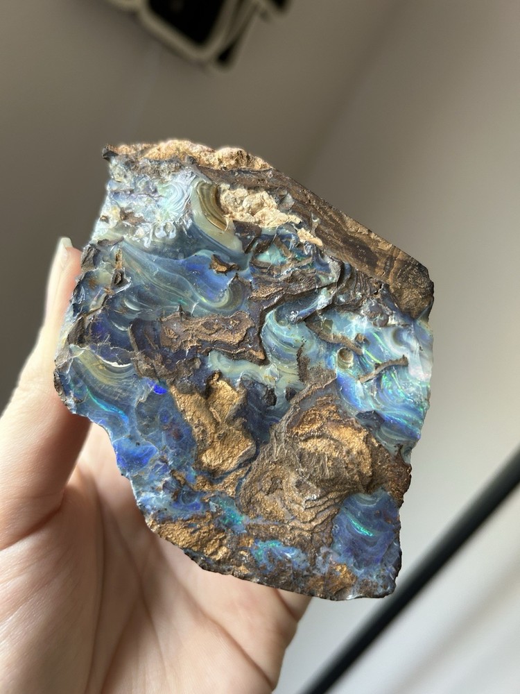 Natural Boulder Opal Rough – Blue Green Fire – Ironstone Matrix