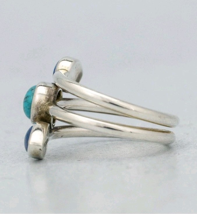 Lapis Turquoise 3 Stone Sterling Ring 6