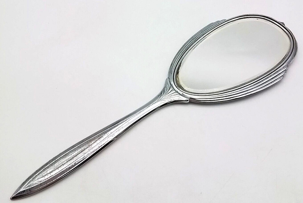 Silver plated enamel Brush and Mirror Vintage Set