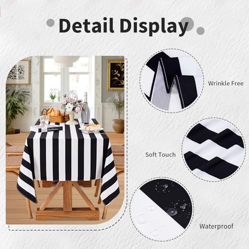 Waterproof Black and White Tablecloth 57" x 120" (Rectangular) Black&white