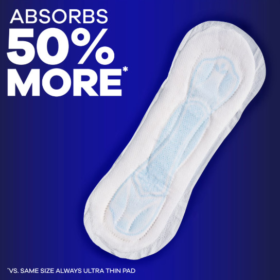 Always Maxi Pads without Wings – Size 4, Overnight Absorbency, 28 Count