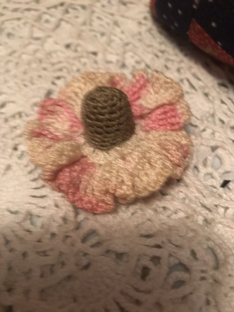 vintage patchwork pin cushion with crocheted Thimble cover & Thimble