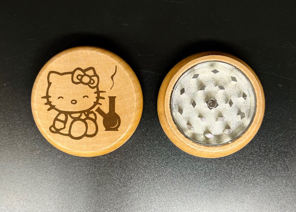 HelloKitty double side engraving wood kitchen herb grinder Personalized gift