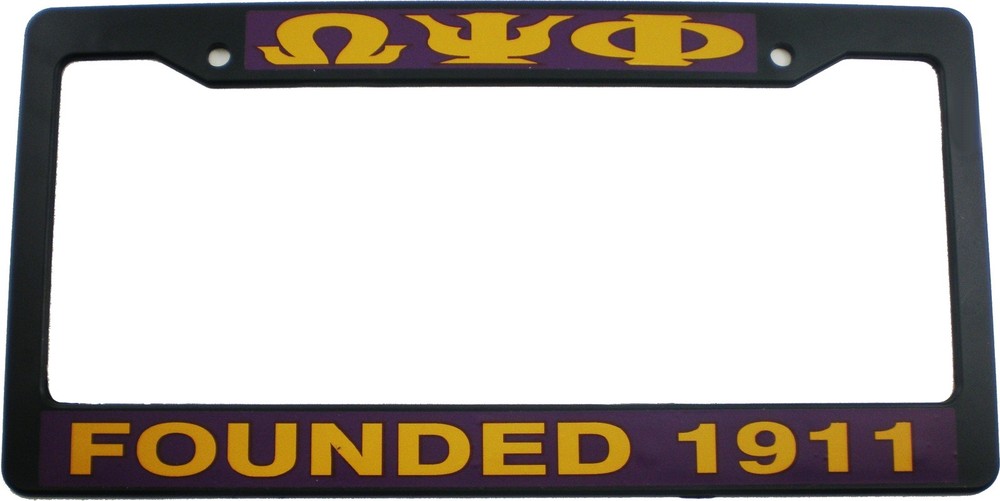 Omega Psi Phi Founded 1911 Text Decal Plastic License Plate Frame [Black - Ca...