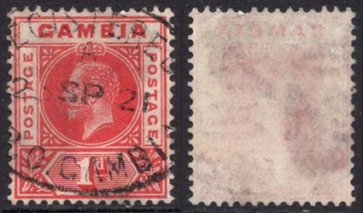 Gambia 1921 KGV  1d carmine Used