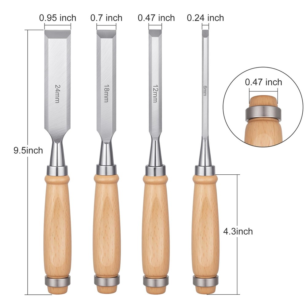 4 Piece Wood Chisel, Professional Woodworking Tools Set,Bevel Edge /, /