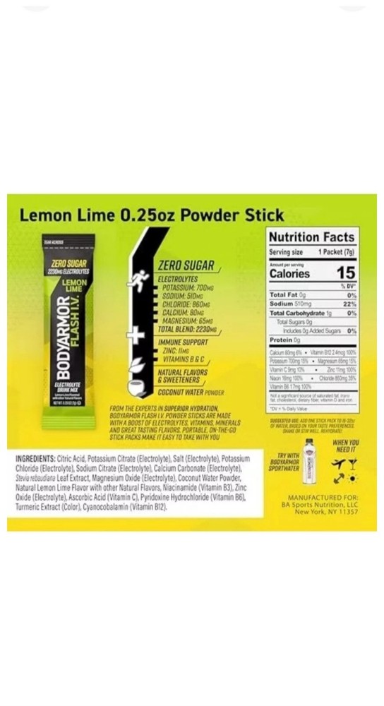Flash IV Electrolyte Packets, Lemon Lime - Zero Sugar Drink Mix, Single Serve...