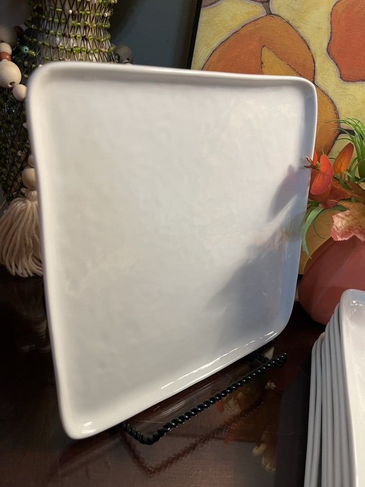 4 Crate & Barrel Dinner Plates Mercer White Square Hammered (2 Sets Available)