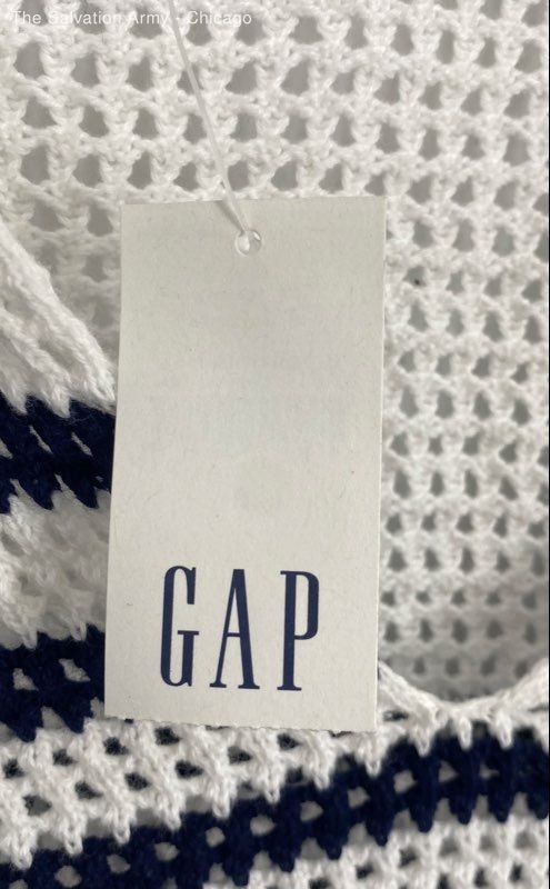GAP Womens White Dark Blue Striped Long Sleeve Pullover Sweater Size Small