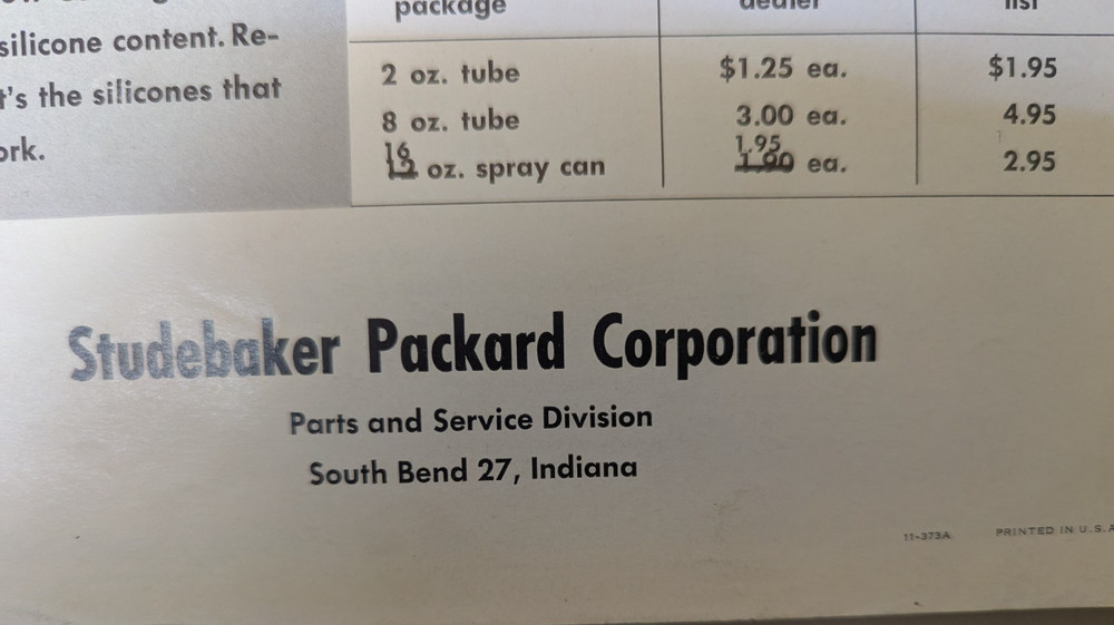 Studebaker Accessory Silicone Rubber Lubricants Flyer