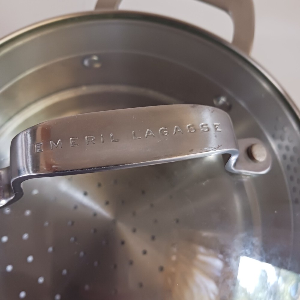 Emeril Stainless Strainer Steamer Pot Pan Insert Colander Double Handle 7.5" Lid