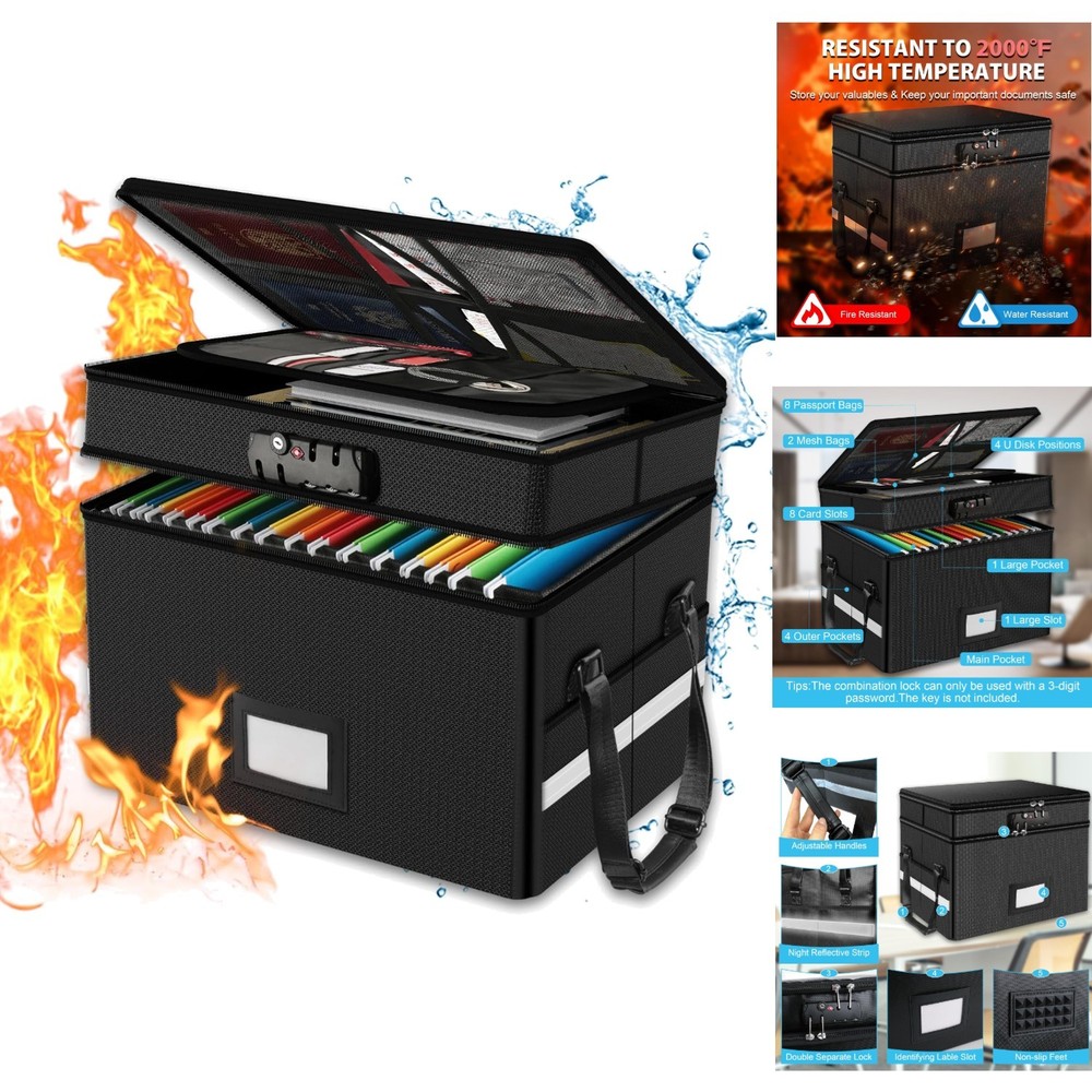 Large Capacity Fireproof Document Box Lockable Portable Safe Water Resistance