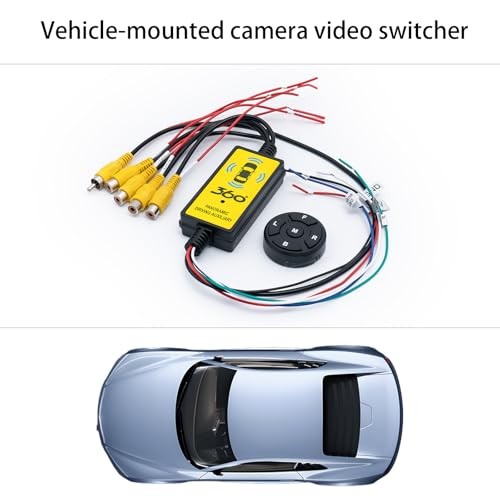 4 in 1 Car Camera Video Switcher with Remote Control, 360° Panoramic View for