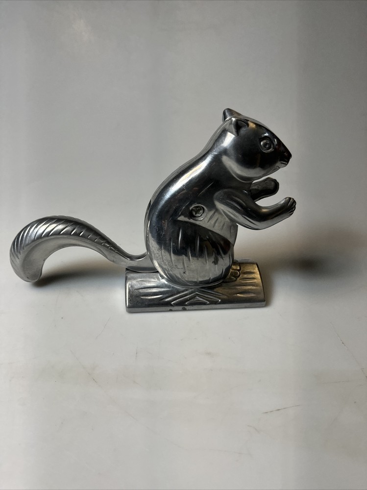 Vintage Squirrel Figural Cast Aluminum Nut Shell Cracker Long Tail Handle Retro