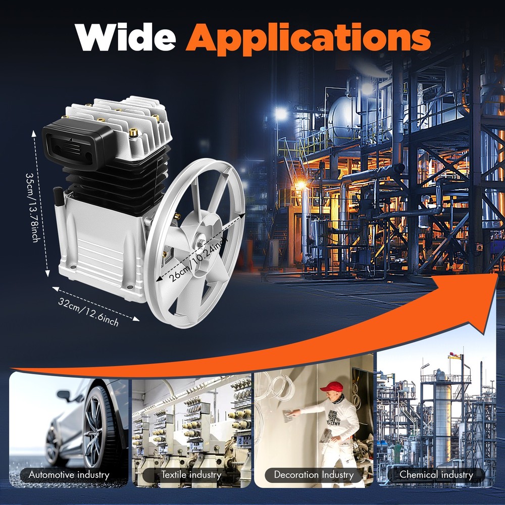 2HP Air Compressor Pump 1.5KW Piston Twin Cylinder Air Compressor Head Pump