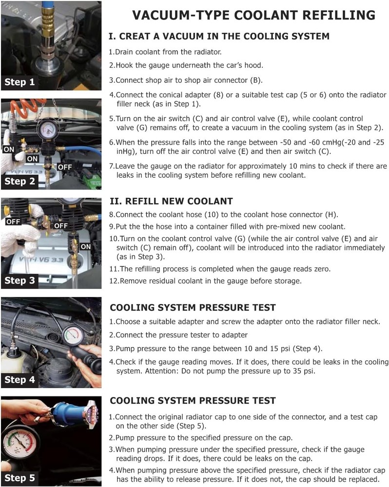 Professional Radiator Pressure Tester & Refill Kit