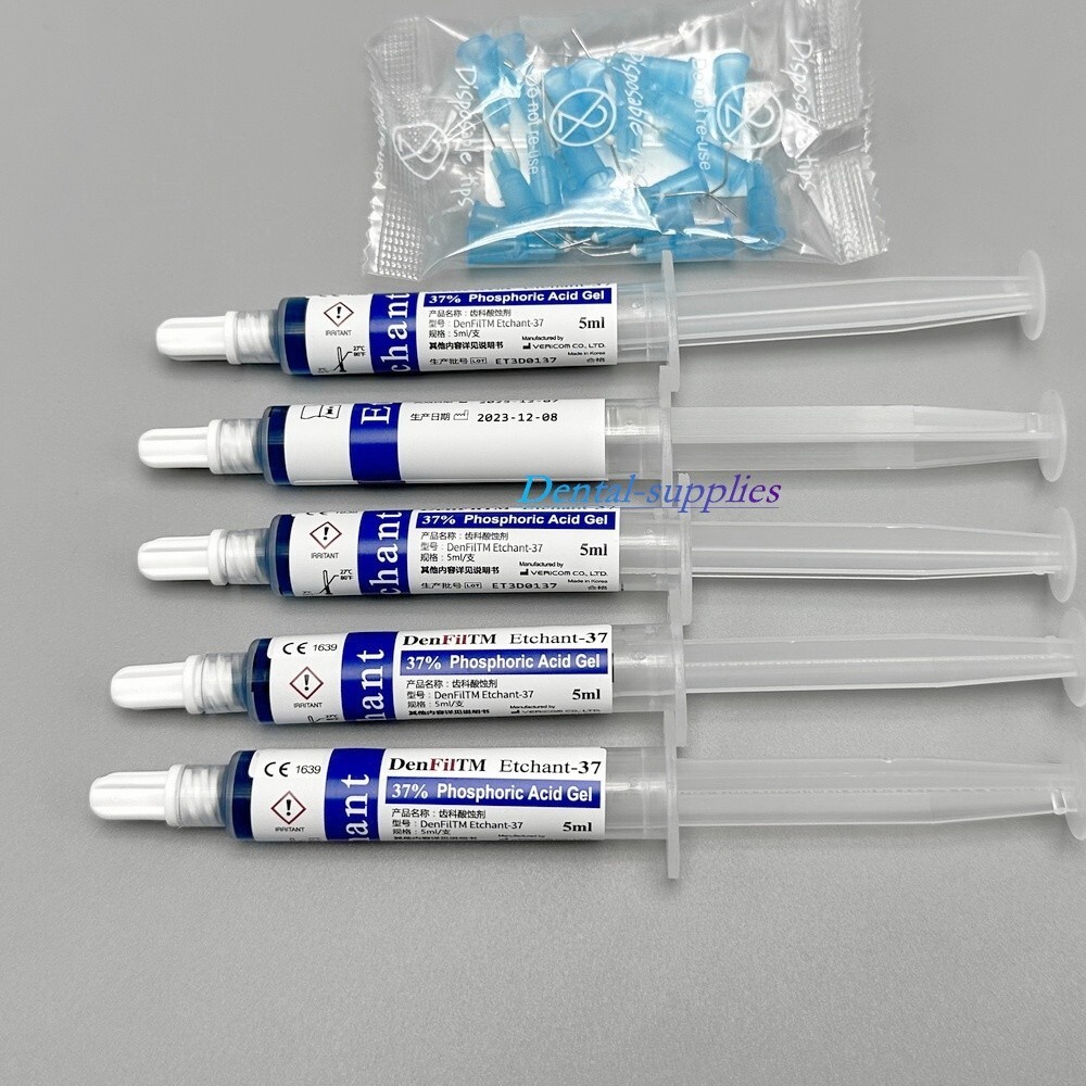 DenFil Etchant Dental 37% Phospharic Acid Etch Etching Gel Agent Syringe + Tips