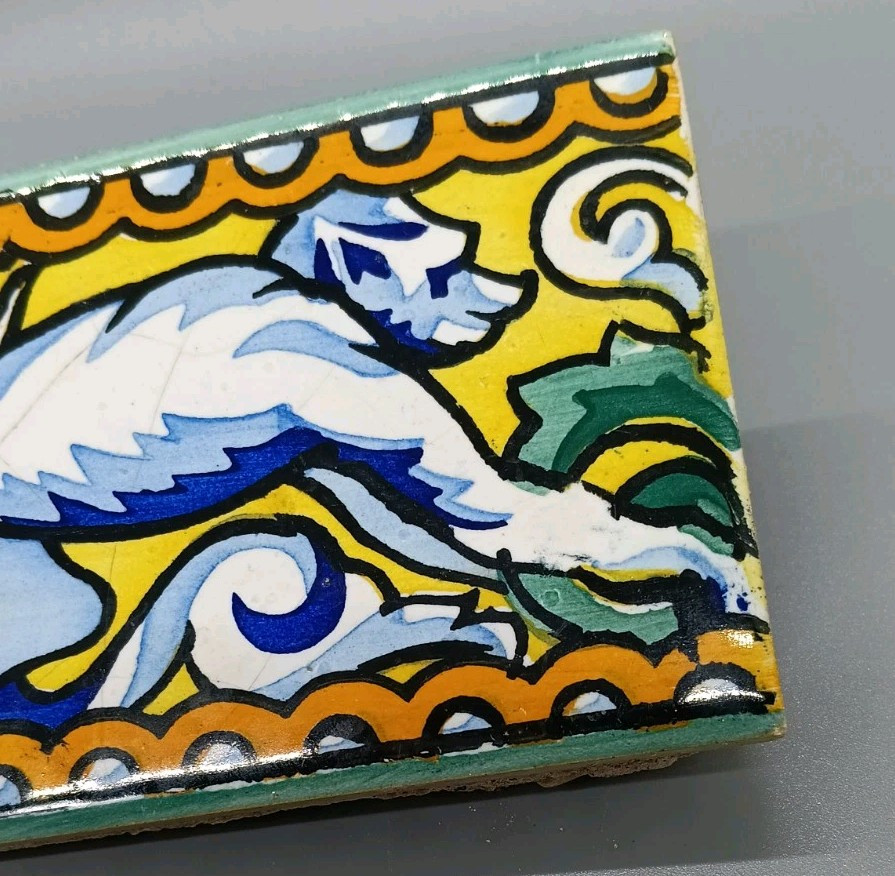 Hand Painted Ceramic Tile Monkey Rare Majolica Original Decor Feature