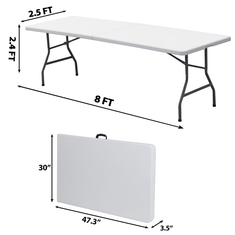 2PCS 8FT Folable Camping Table w/Handle Lock Dining Table Picnic Camping Table