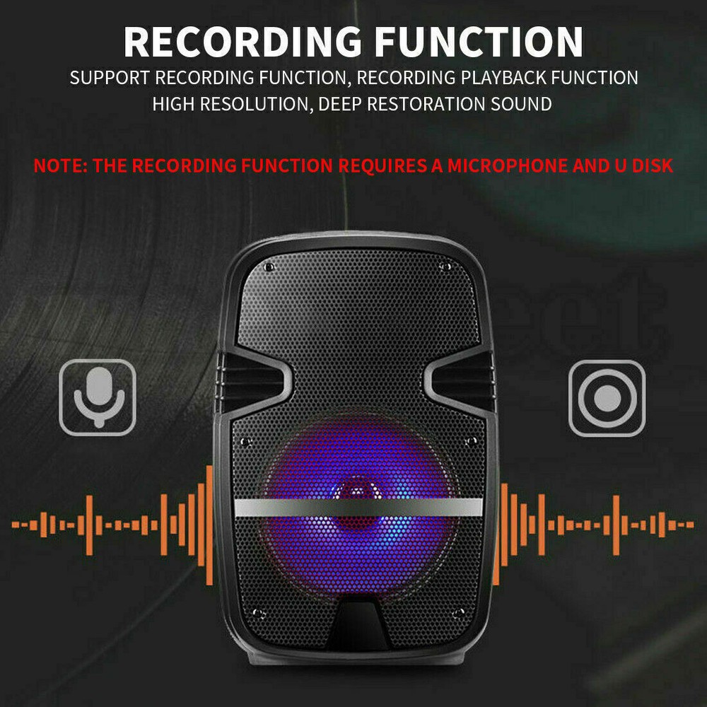 PA Audio System 8'' Bluetooth Speaker Sub woofer Microphone Remote Control Party