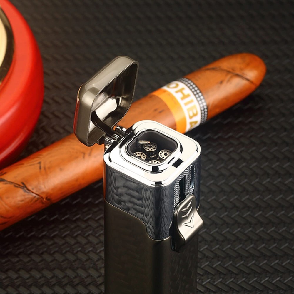 Torch Cigar Lighter 4 Jet Flame Refillable Butane Cigar Lighter Adjustable Flame