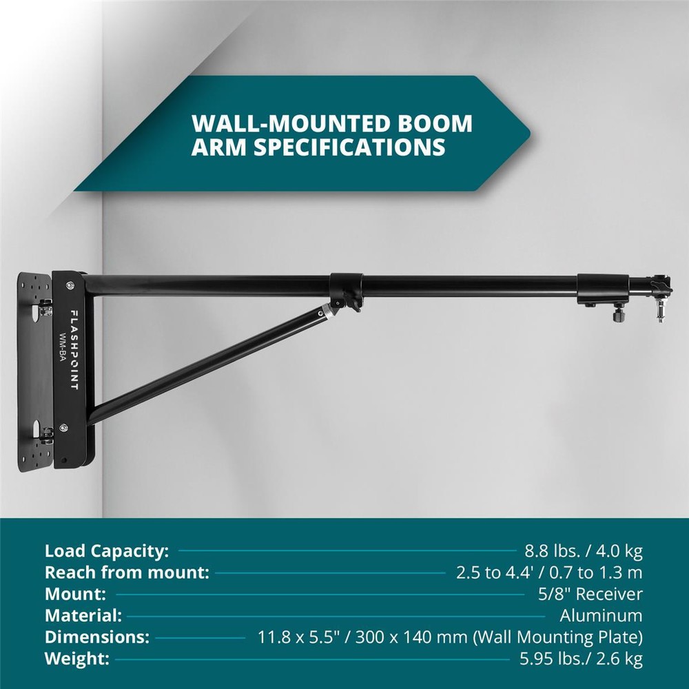Flashpoint Wall-Mounted Boom Arm, 2.5-4.4' #FP-WM-BA