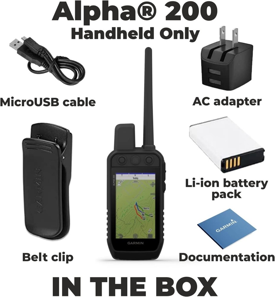 Garmin Alpha 200 Handheld Multi-Dog Tracker & Trainer w/Whistle and Leash Bundle