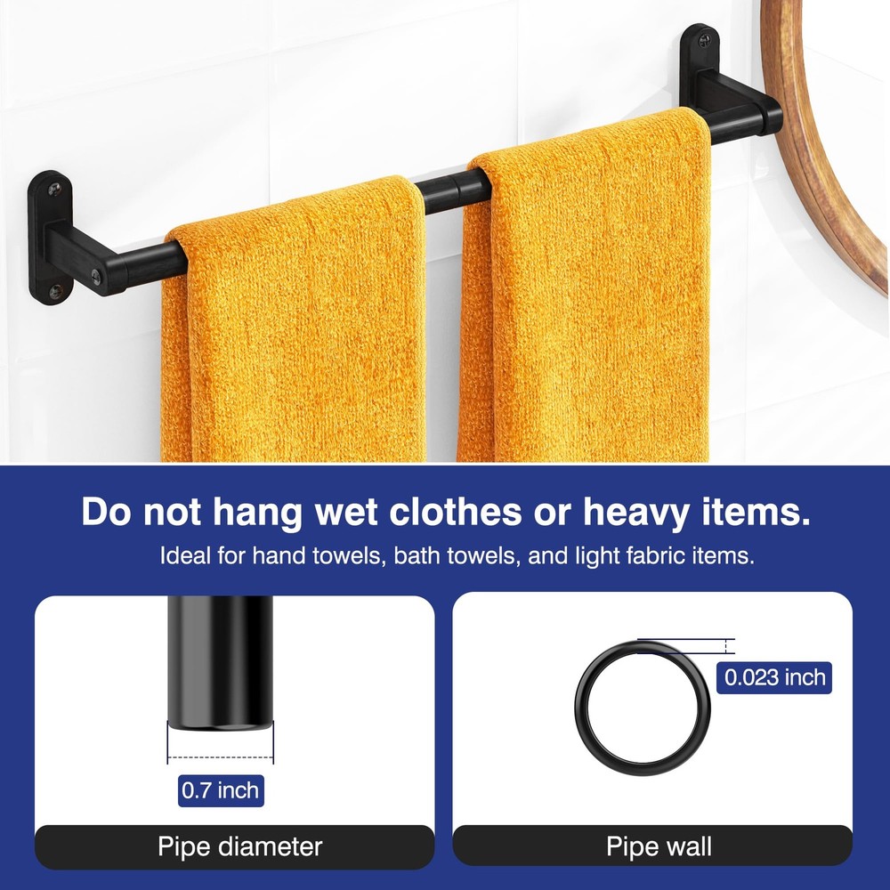Powools Matte Black Towel Rack for Bathroom - 24" - 1 Pack,