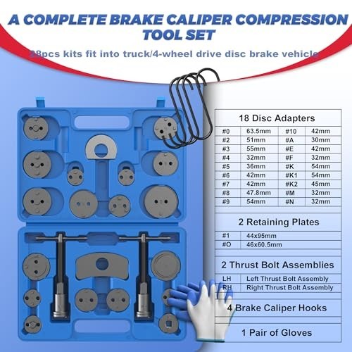 Brake Caliper Compressor Tool Universal Set 28 Piece Kit with Storage Box Hooks
