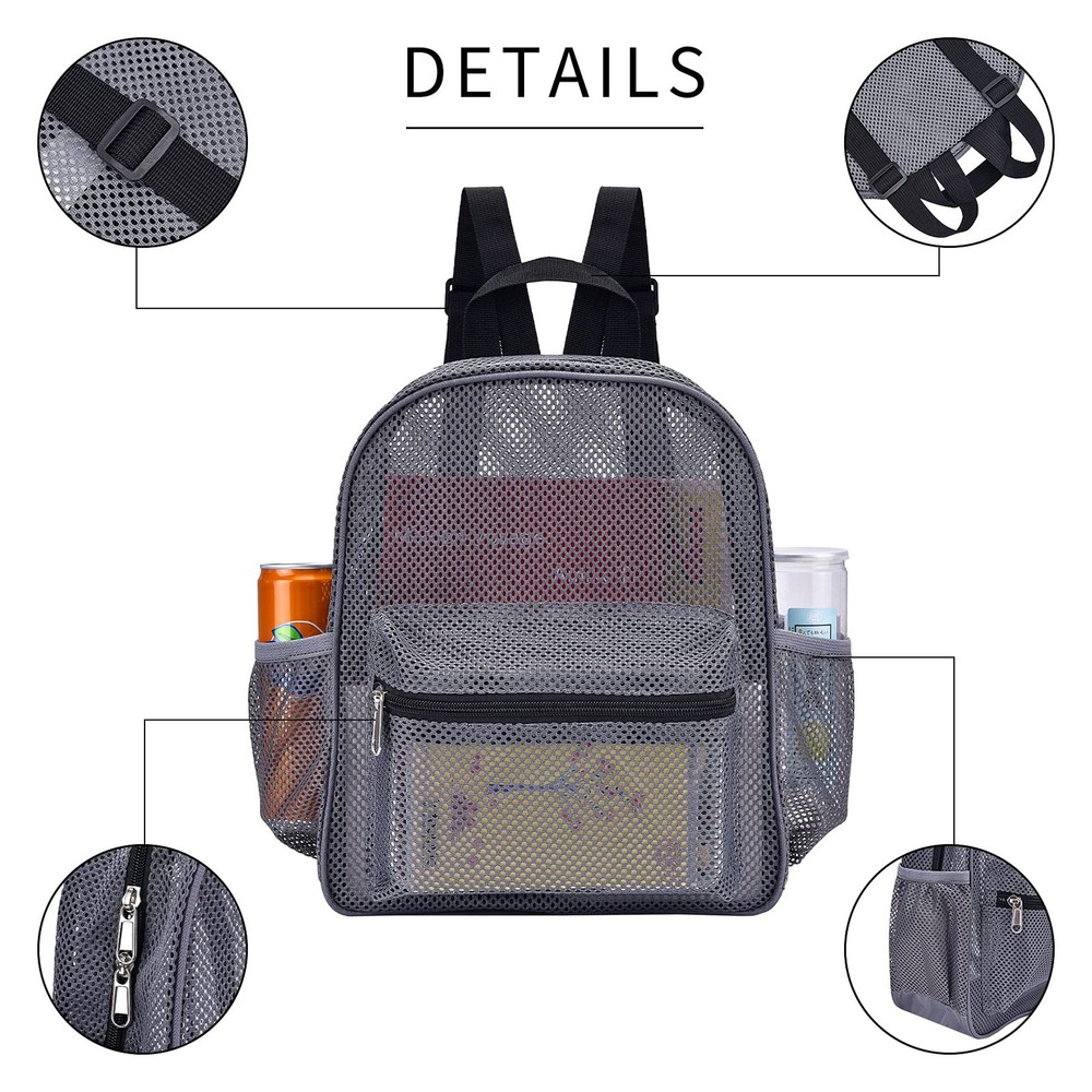 MAY TREE Grey Mesh Backpack for School, Beach, 11*4.5*12 inches,