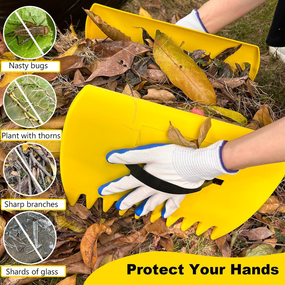 2 Sets Leaf Scoops with Gloves Large Plastic Leaf Grabbers Yard Cleanup