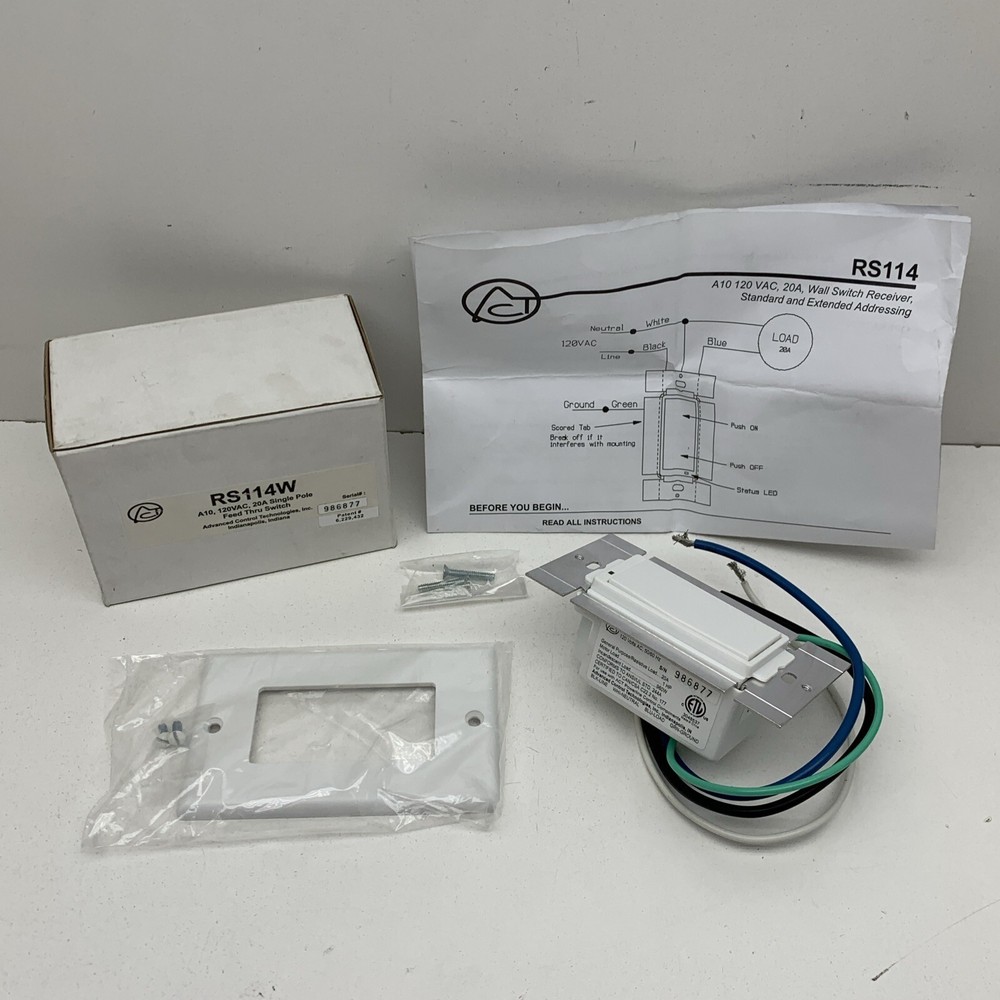 Advanced Control Technologies RS114W A10 Wall Light Switch 20A 960W 120V White