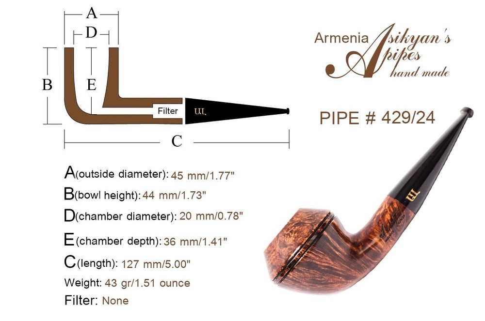 Asikyan Pipe #429/24 Rhodesian Smooth Hand Made