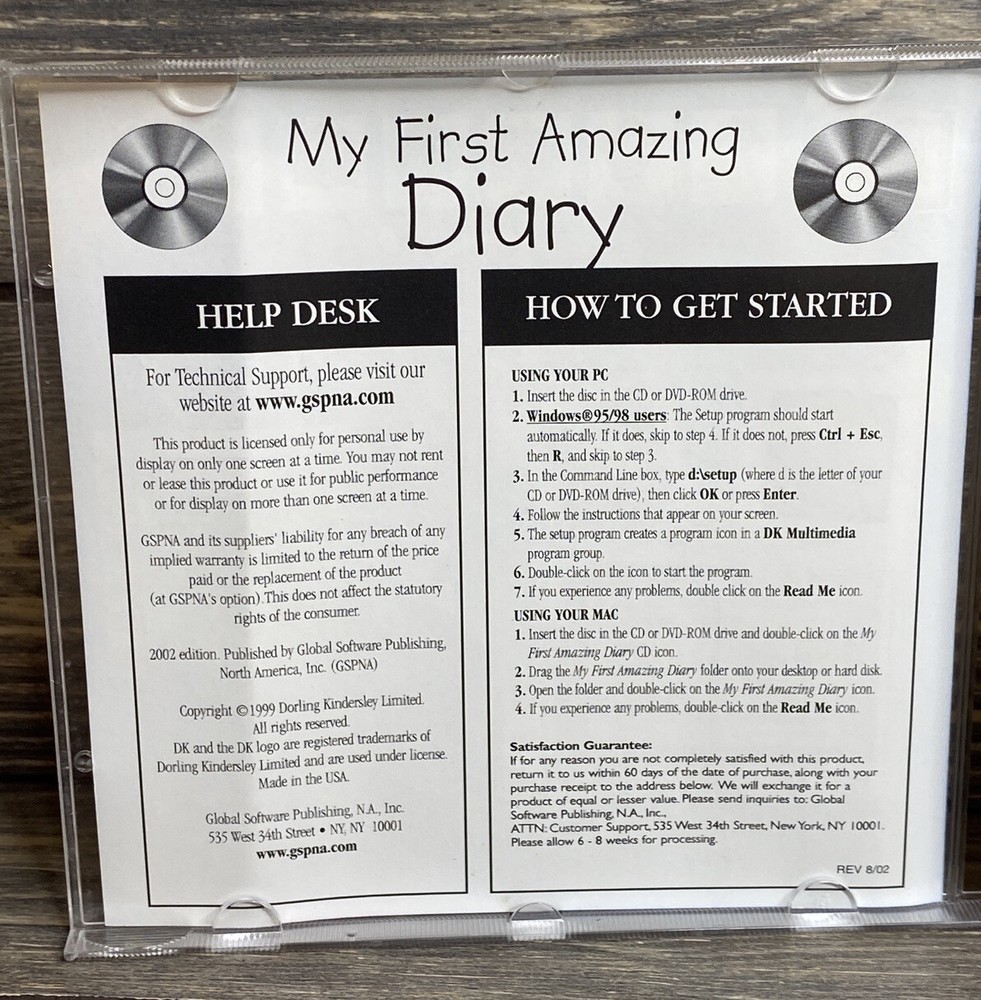 My First Amazing Diary CD Rom Windows MacIntosh 2002 Global Software Publishing