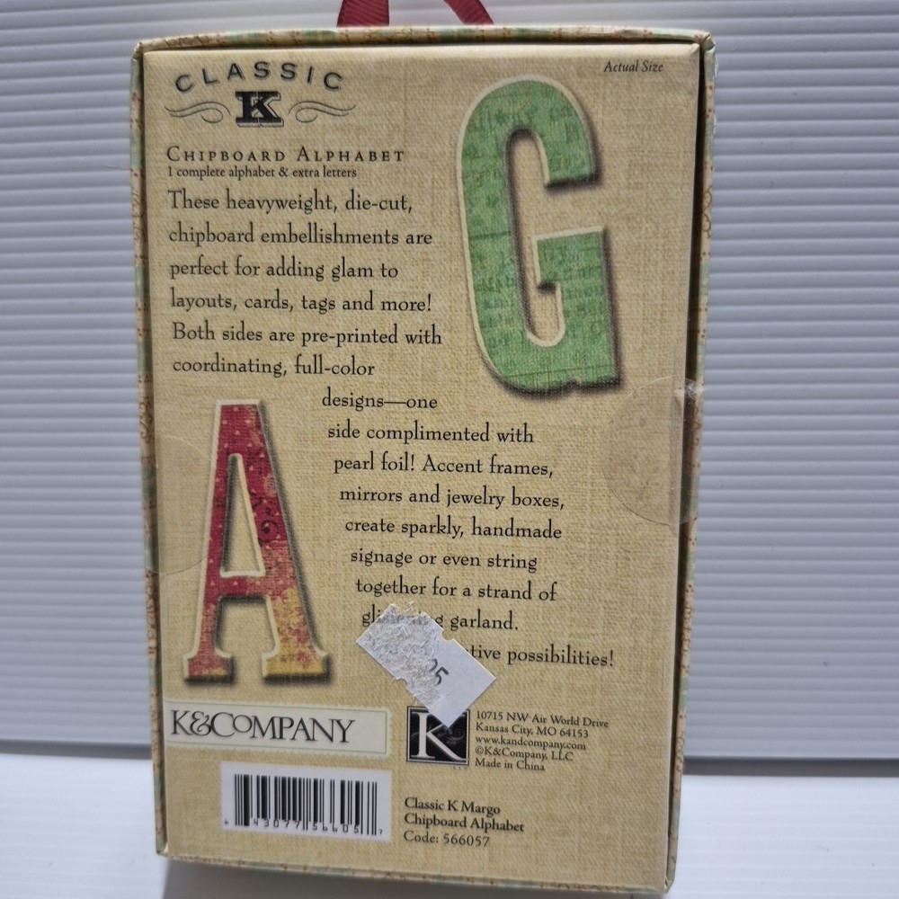 Kaisercraft "Margo" Classic K Chipboard Alphabet - Cards Scrapbook