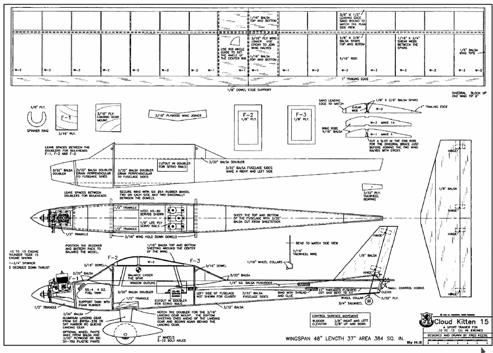 Cloud Kitten 48-inch RC Airplane Printed Plans & Templates