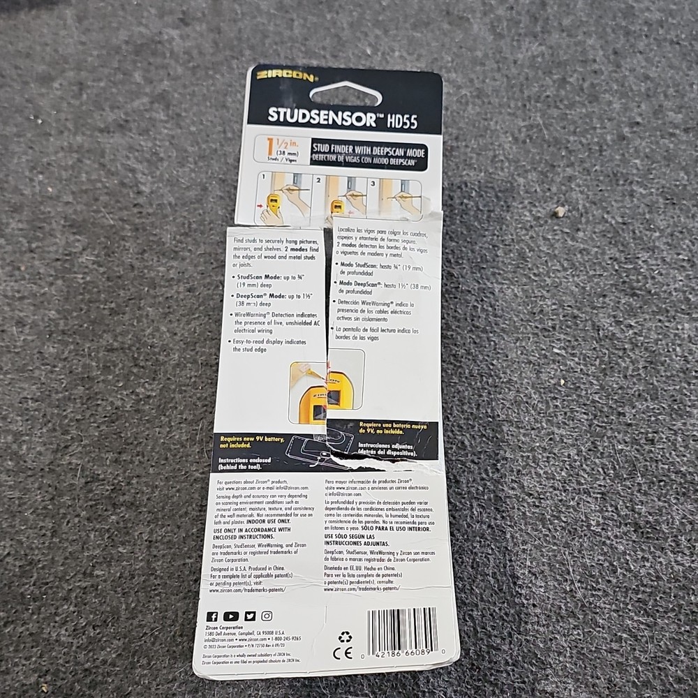 Zircon StudSensor HD55 Stud Finder DeepScan Mode WireWarning Detection