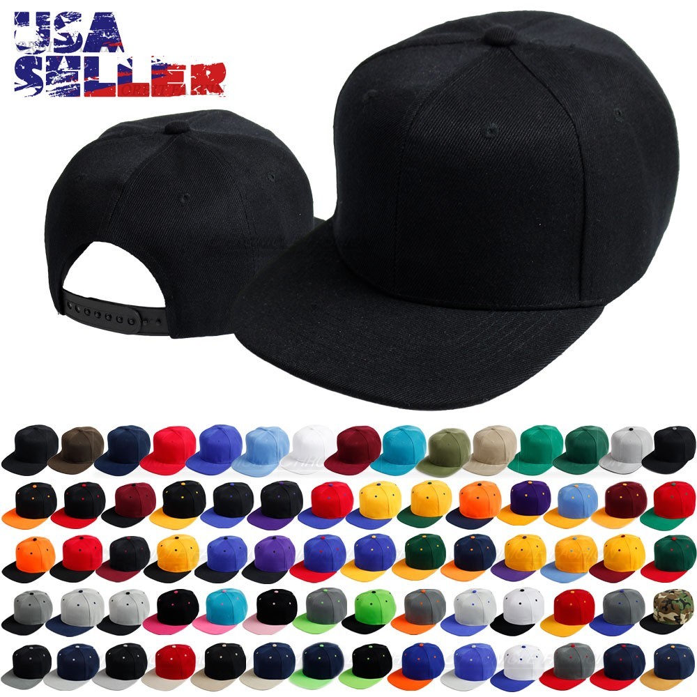 Snapback Flat Bill Baseball Cap Adjustable Structured Solid Blank Plain Men Hat