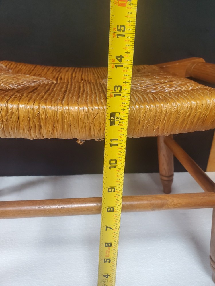 Mid Century Solid Wood Woven Rush Footstool