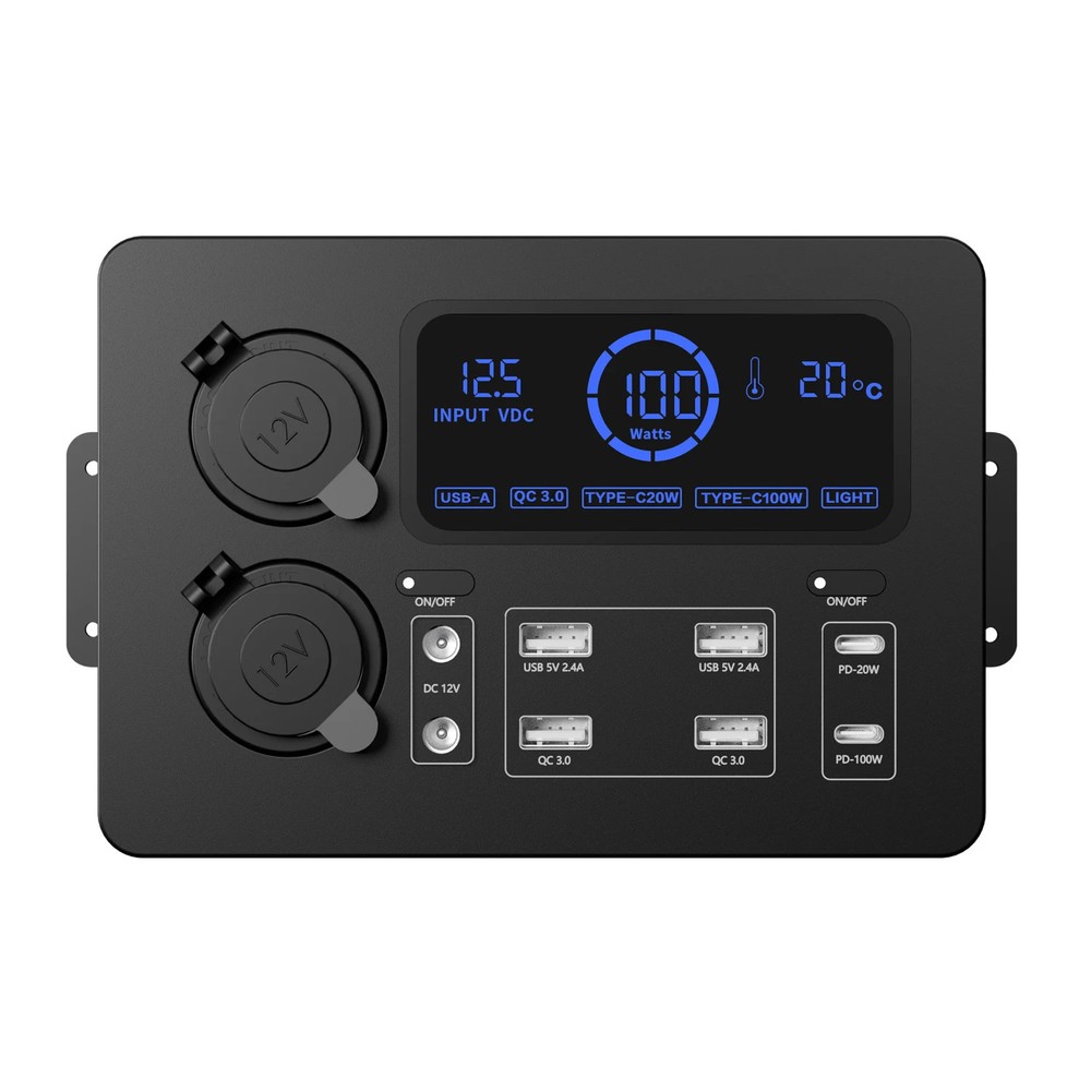 12V Mini Car Power Socket Control Distribution Box USB C PD 100W Fast Charging