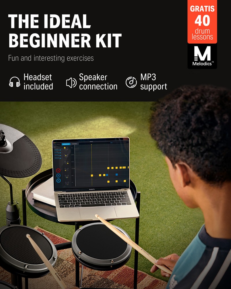 Donner DED-80 Electric Drum Set With Headphone Throne Online Lessons | Gray