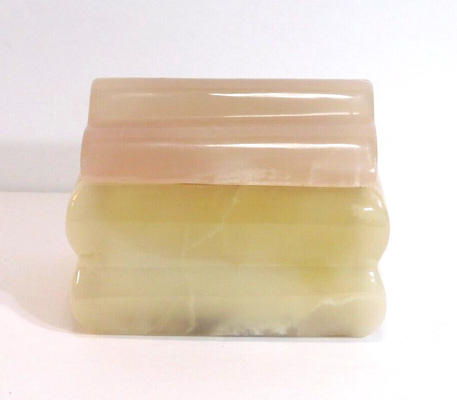 Alabaster Carved Rectangular Box Natural Stone 4" by 3" Hinged Velvet Lined