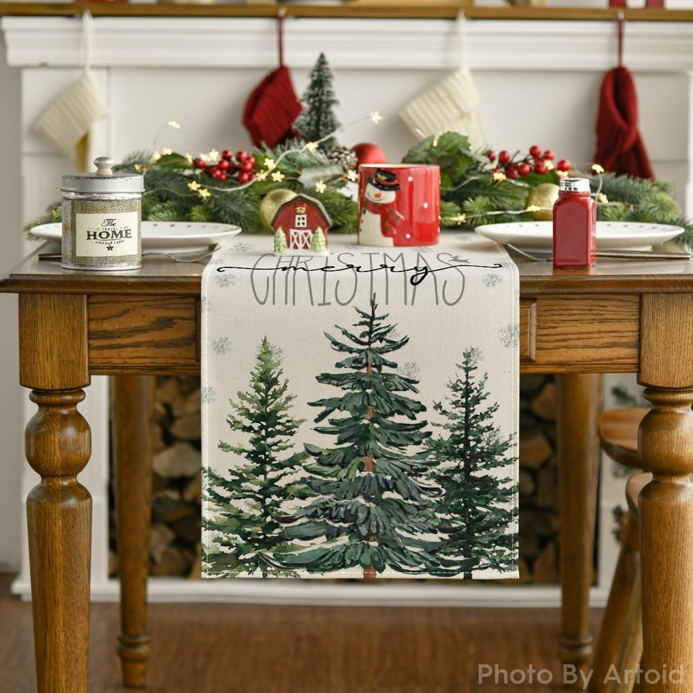 Artoid Mode Beige Pine Tree Table Runner, 13" x 72",
